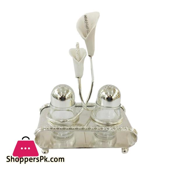 ORCHID Salt & Pepper Set With Lily Stand Silver TA2632
