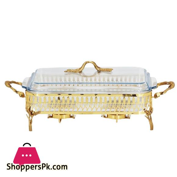 ORCHID Rectangular Glass Serving Buffet Dish With Burner Gold CD6677