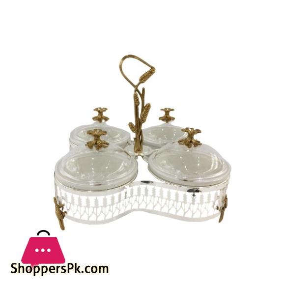 ORCHID Serving Dish With Holder Gold & Silver 4x1 Partition CD6634