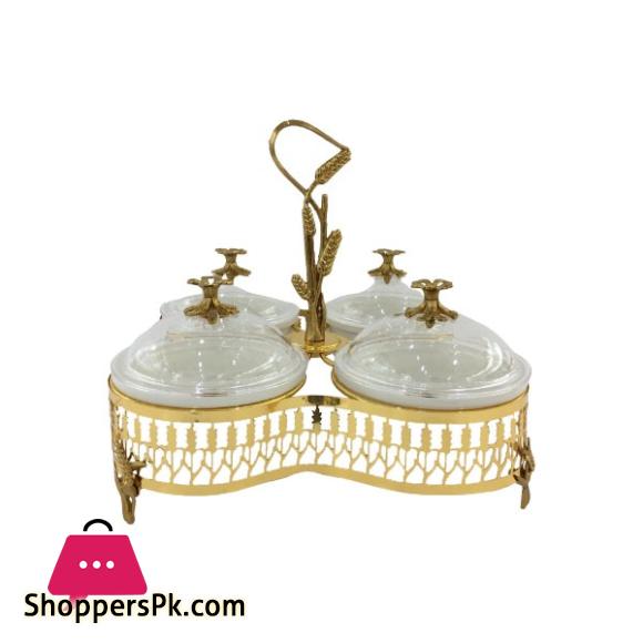ORCHID Serving Dish With Holder Gold 4x1 Partition CD6635