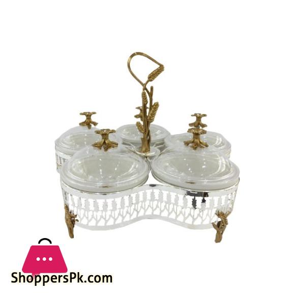 ORCHID Serving Dish With Burner Gold & Silver CD6637
