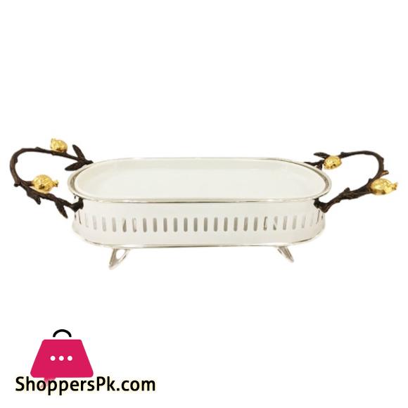 ORCHID Silver Glass Serving Dish With Golden Handles Small WB1179