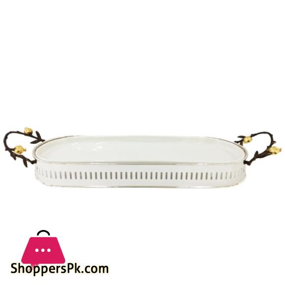 ORCHID Silver Glass Serving Dish With Golden Handles Large WB1187