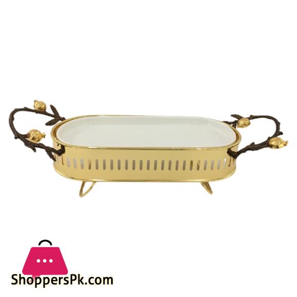 ORCHID Small Glass Serving Dish With Golden Handles Gold WB1177