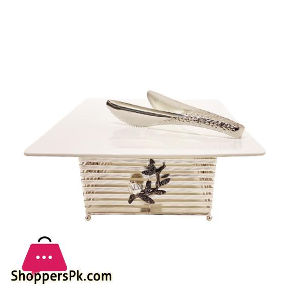 ORCHID Square Buffet Serving Dish Stand With Tong Silver WB1212