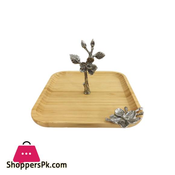 ORCHID Square Wooden Pastry Serving Dish With Silver Design WB678