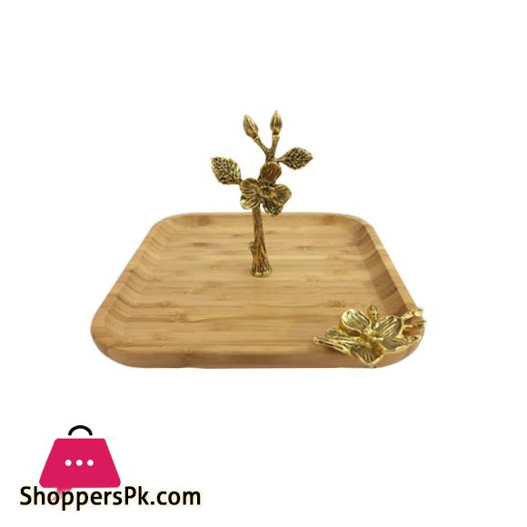 ORCHID Square Wooden Pastry Serving Dish With Golden Design WB679