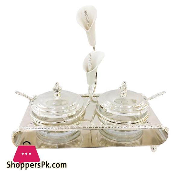 ORCHID Sugar & Jam Pot Set With Lily Stand Silver TA2641