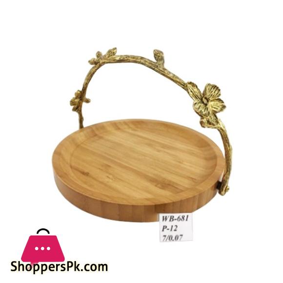 ORCHID Wooden Round Serving Basket With Golden Handle 20cm WB681N