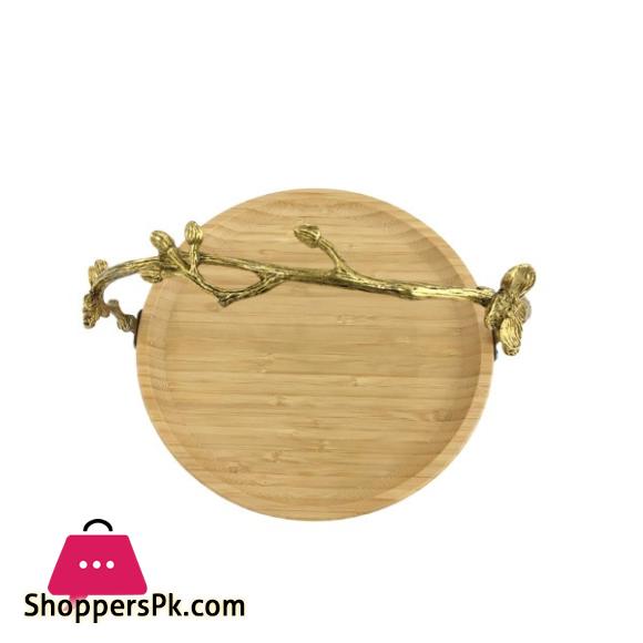 ORCHID Wooden Round Serving Basket With Golden Handle 20cm WB683
