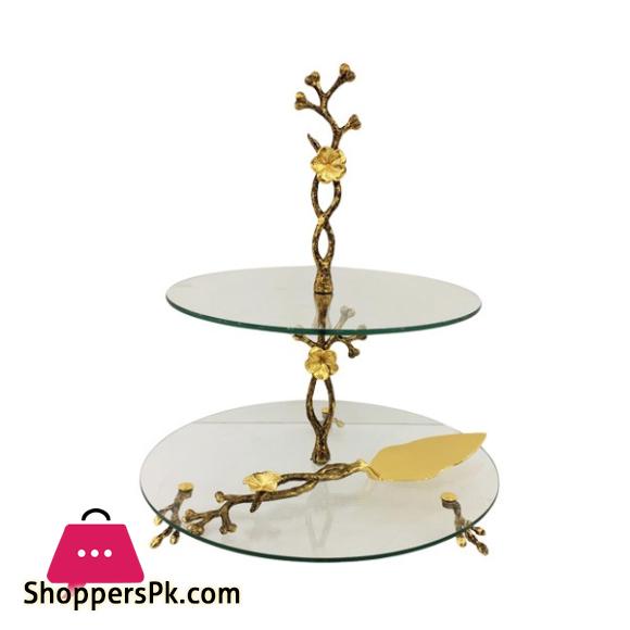 Orchid Gold Two Tier Pastry Stand Plus Lifter – CD6881