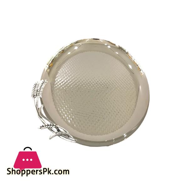 Orchid Round Serving Tray With Handle Silver 26CM 1Pcs CD6716