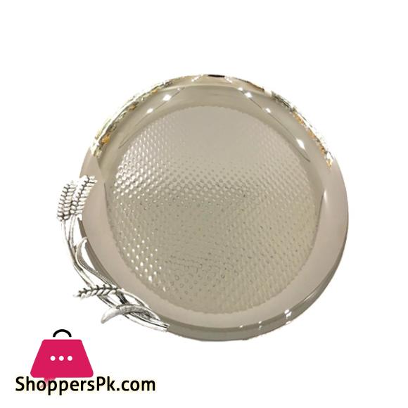 Orchid Round Serving Tray With Handle Silver 32CM 1Pcs CD6718