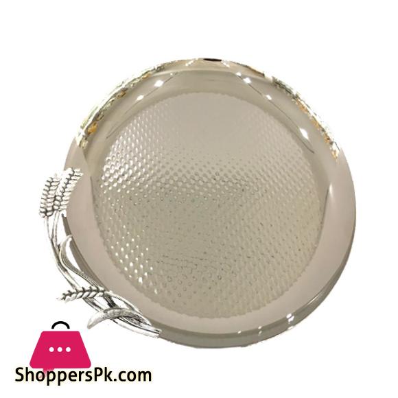 Orchid Round Serving Tray With Handle Silver 35CM 1Pcs CD6720