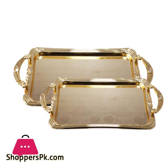 RECTANGULAR SERVING TRAY 2PCS GOLD 4518