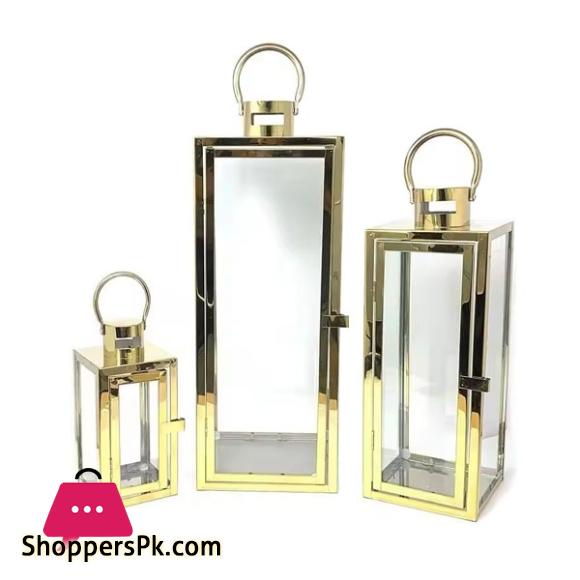 SHINY GOLD RECTANGULAR DESIGN CANDLE LAMP HOLDERS-3PCS SET SXG-006