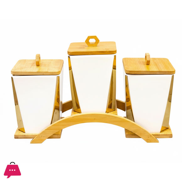 Solecasa 3 Pcs Ceramic Canister Set With Bamboo Stand