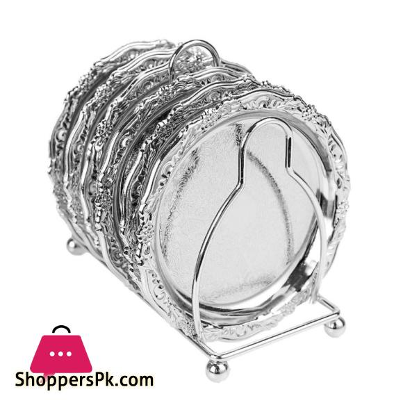 Tea Coaster With Stand Silver (Set of 6) SQ-009