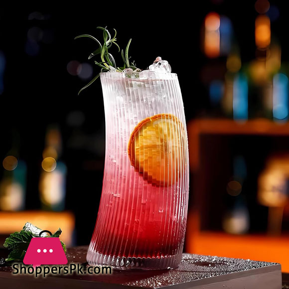 Moon Shape Crescent Strip Long Glasses Set Transparent 500 ml Set of 6