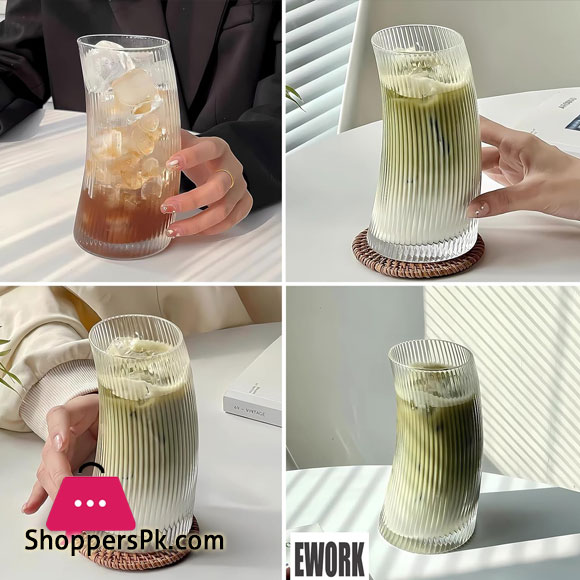 Moon Shape Crescent Strip Long Glasses Set Transparent 500 ml Set of 6