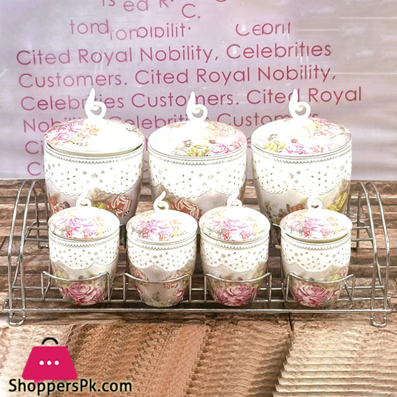 Solecasa Ceramic Canister Set 7 Piece With Metal Stand