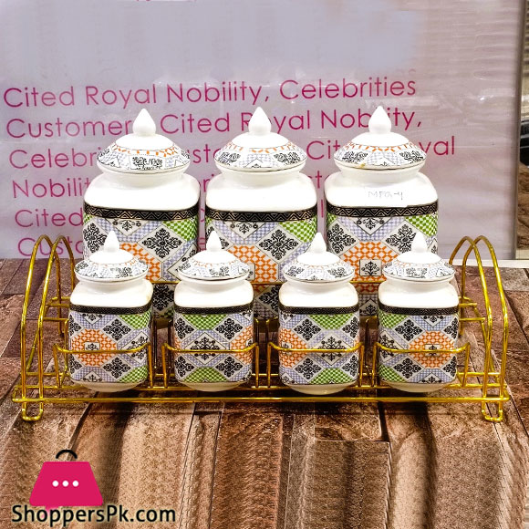 Solecasa Ceramic Canister Set 7 Piece With Metal Stand