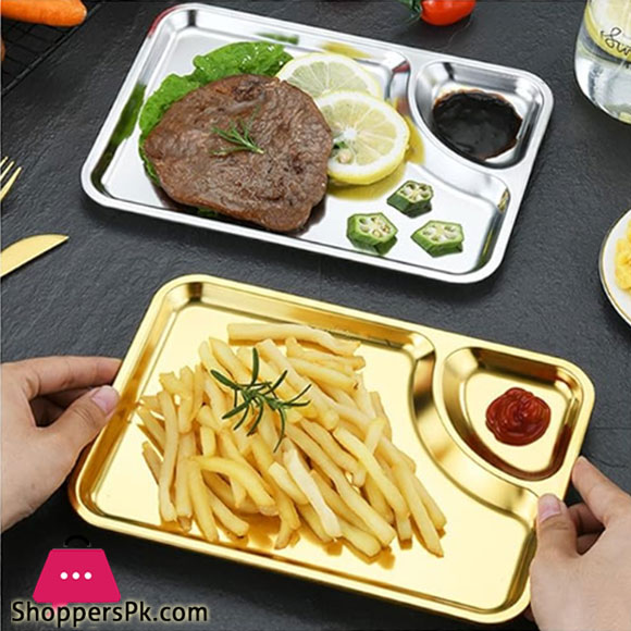Stainless Steel Snack Serving Plate With Sauce Portion Silvery 24 x 17 cm GST2081