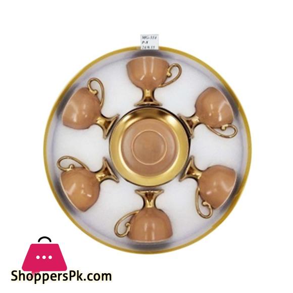 Angela 12Pcs Set Of Brown & Golden Cups & Saucers MG314