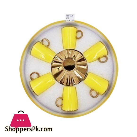 Angela 12Pcs Set Of Yellow & Golden Long Cups & Saucers MG326