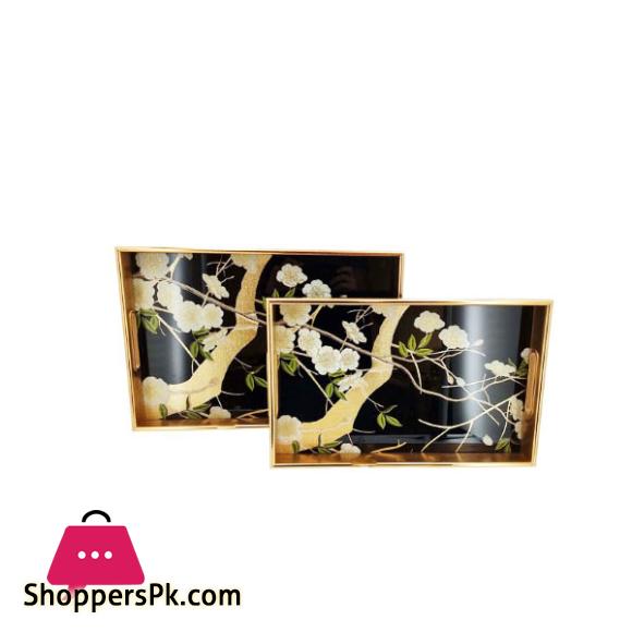 Angela 2Pcs Set Of Black & Golden Rectangular Serving Tray RY97