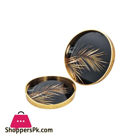 Angela 2Pcs Set Of Black & Golden Round Serving Tray RY143