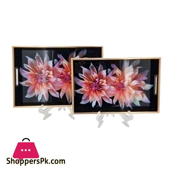 Angela 2Pcs Set Of Rectangular Serving Tray Flower Design RY253