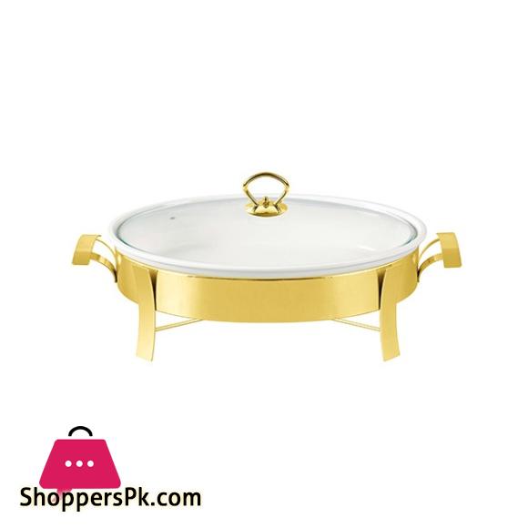 Brilliant 2 Liter Oval Buffet Serving Dish With Candle Stand Medium Gold BR0003