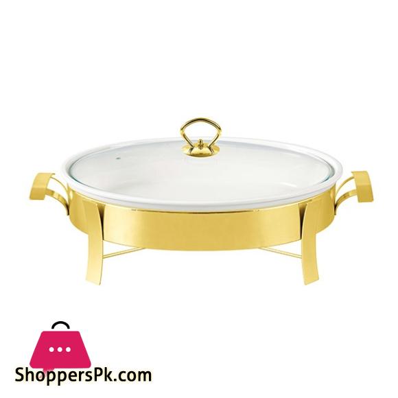 Brilliant 2.5 Liter Oval Buffet Serving Dish With Candle Stand Large Gold BR0004