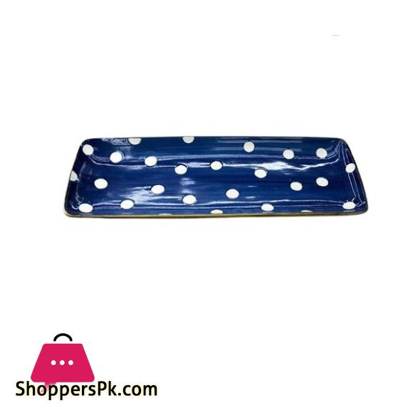 Danny Home White Dot Design Blue Long Serving Dish CZT06-09