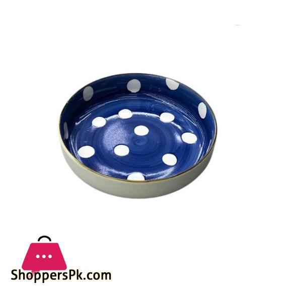 Danny Home White Dot Design Blue Round Deep Soup Plate CZT06-13