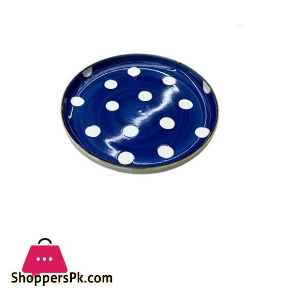 Danny Home White Dot Design Blue Round Desser Plate CZT06-14
