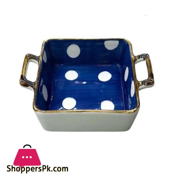 Danny Home White Dot Design Blue&White Rectangular Baking Bowl 7 Inch