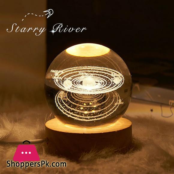 LE 3D Galaxy Crystal Ball Lamp 2.4 Inch Crystal Ball Night Light With Wooden Base For Home Desktop Decoration