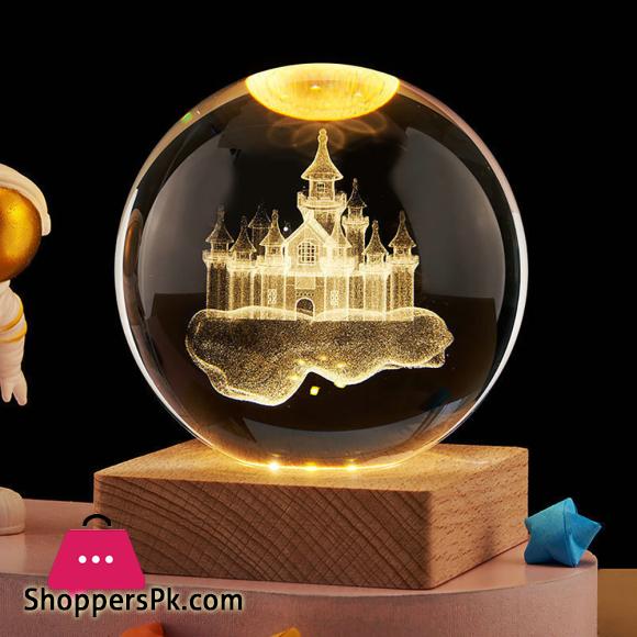 LE 3D Galaxy Crystal Ball Lamp 2.4 Inch Crystal Ball Night Light With Wooden Base For Home Desktop Decoration