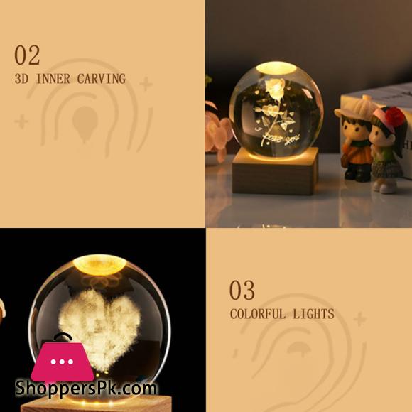 LE 3D Galaxy Crystal Ball Lamp 2.4 Inch Crystal Ball Night Light With Wooden Base For Home Desktop Decoration