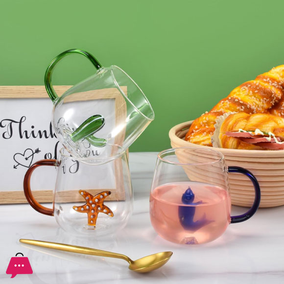 Creative 3D Pattern Inside Glass Cup with Handle 400ML