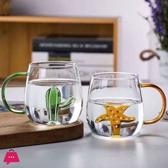 Creative 3D Pattern Inside Glass Cup with Handle 400ML