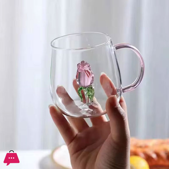 Creative 3D Pattern Inside Glass Cup with Handle 400ML