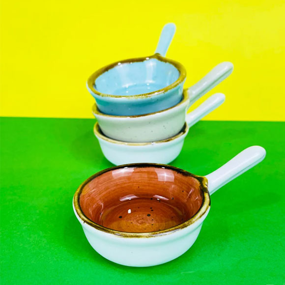 Danny Home Multi-Colour Vintage Round Dip Sauce Bowl with Handle 4-Inch