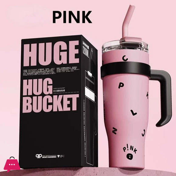 Kpop Stainless Steel Tumbler with Handle Straw Cup Coffee Mug Drinkware-1200ml