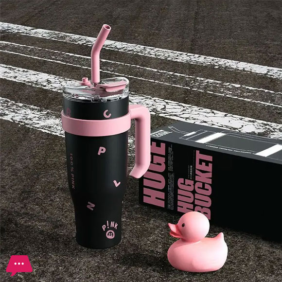 Kpop Stainless Steel Tumbler with Handle Straw Cup Coffee Mug Drinkware-1200ml