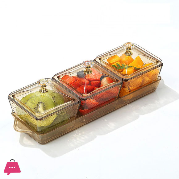 3 Grids Dry Fruits Tray Food Storage Organizer Food Storage Box Divided Serving Container