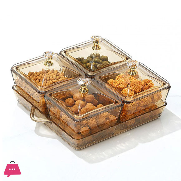 4 Grids Dry Fruits Tray Food Storage Organizer Food Storage Box Divided Serving Container