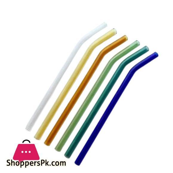 Reusable Glass Colorful Straw Set with Brush 7Pc Set
